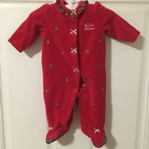 Crushed Red Velvet Baby’s First Christmas onesie